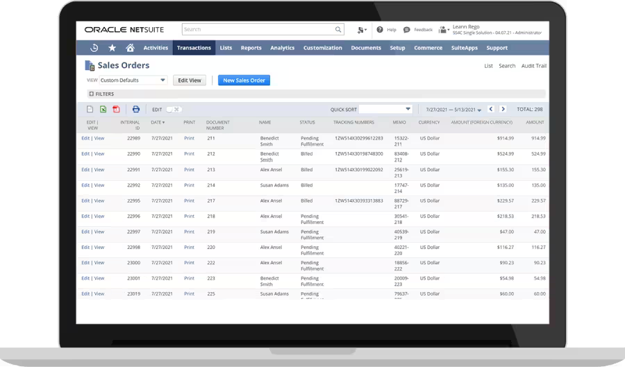 NetSuite Commerce review - screenshot of the Order Management dashboard